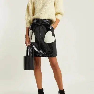 alexachung black leather heart skirt