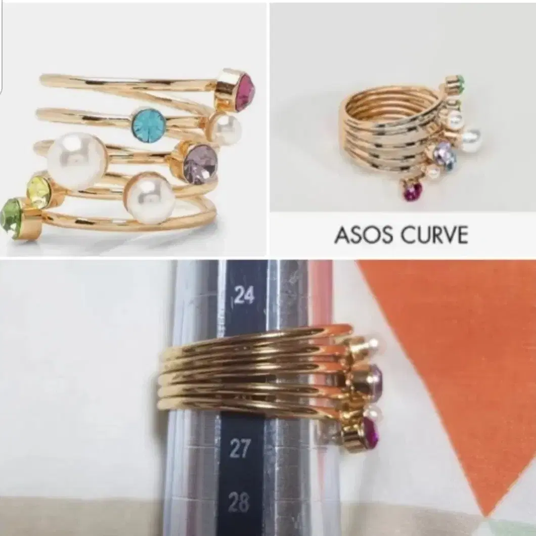 asos 스톤 반지 엔틱 레이어드링 호수다양