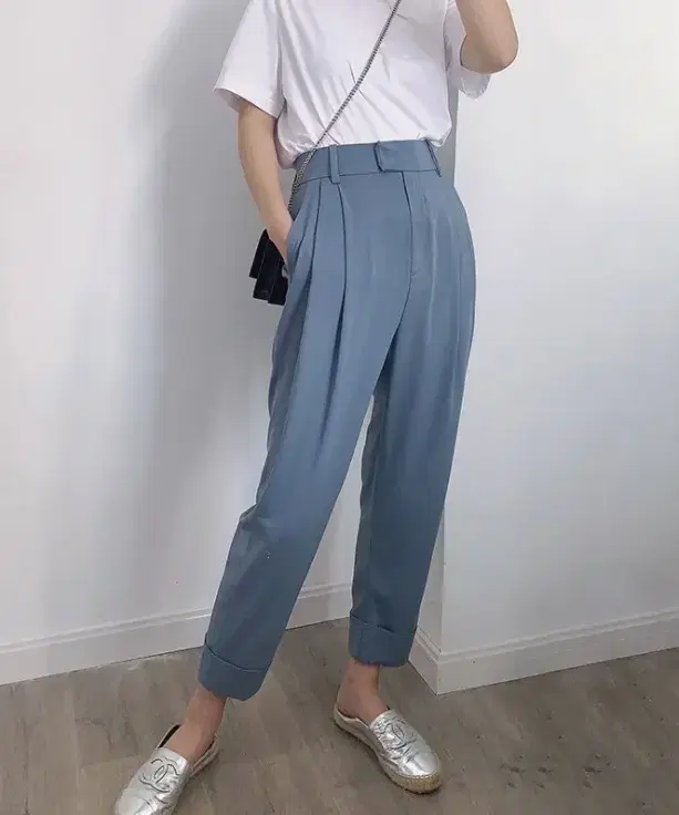 (+선물 증정) 블루 롤업 슬랙스
