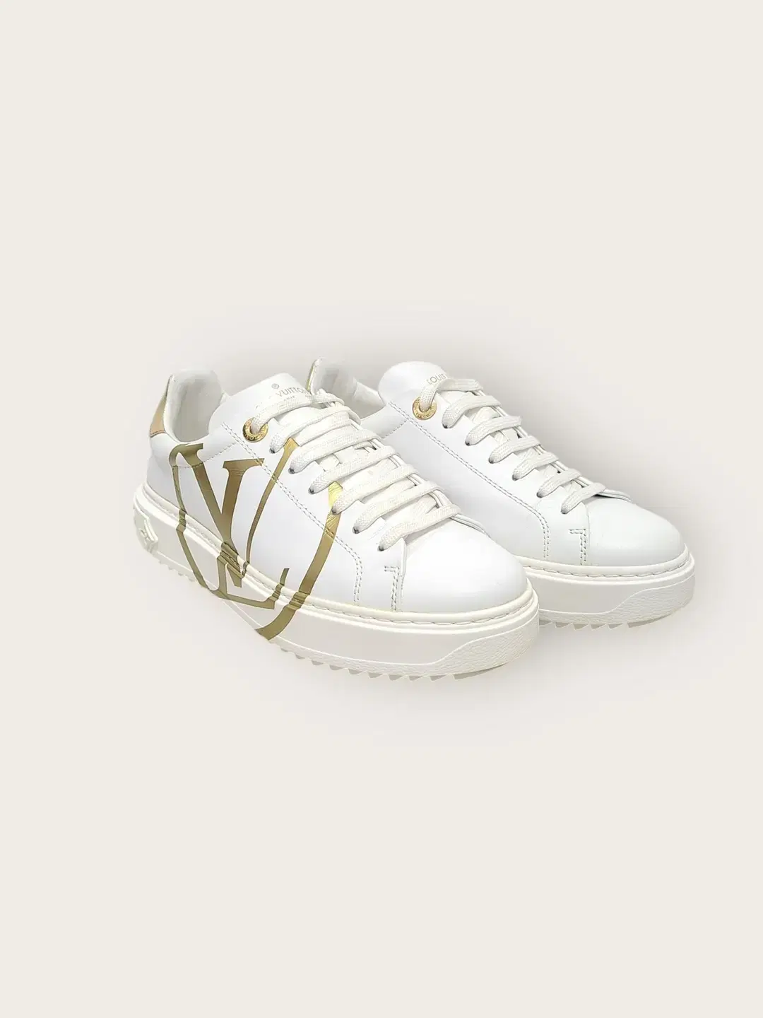 [35.5] Louis Vuitton White Gold Circlogo Timeout Sneakers