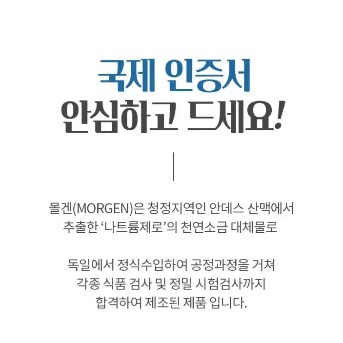 몰겐소금 나트륨제로 천연소금 안데스산맥 저염식