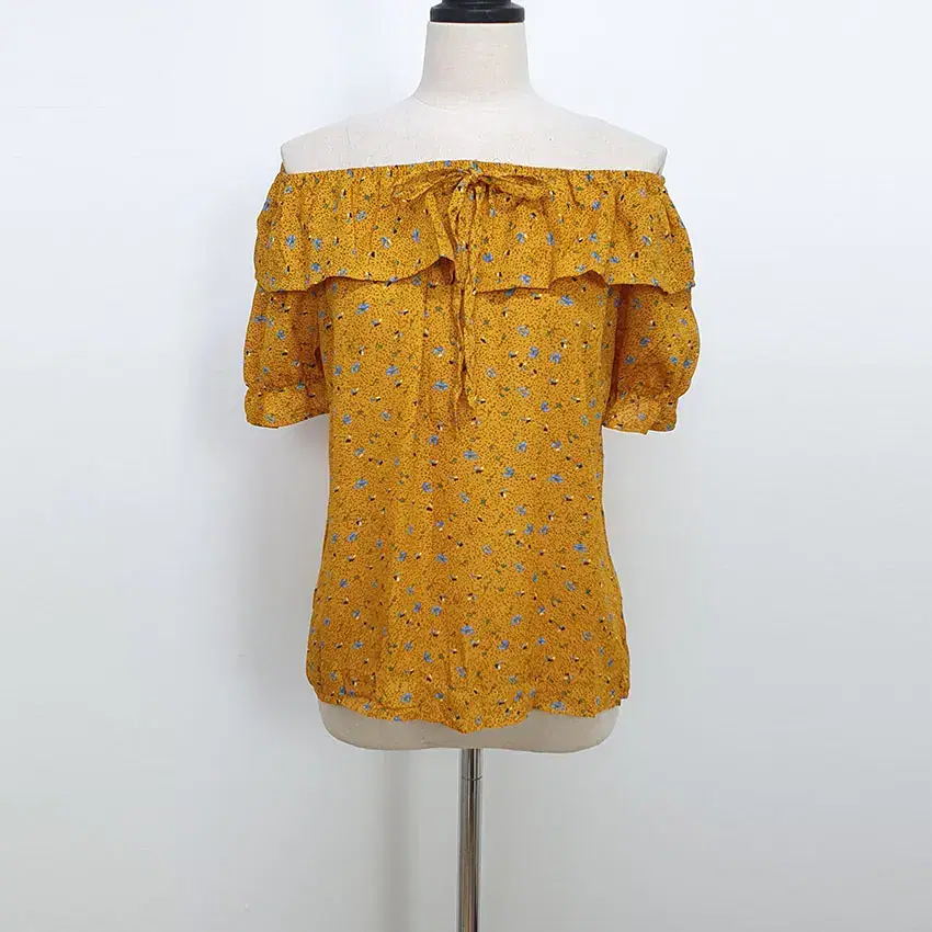 Vintage jin yellow floral off-shoulder blouse (HU3963)