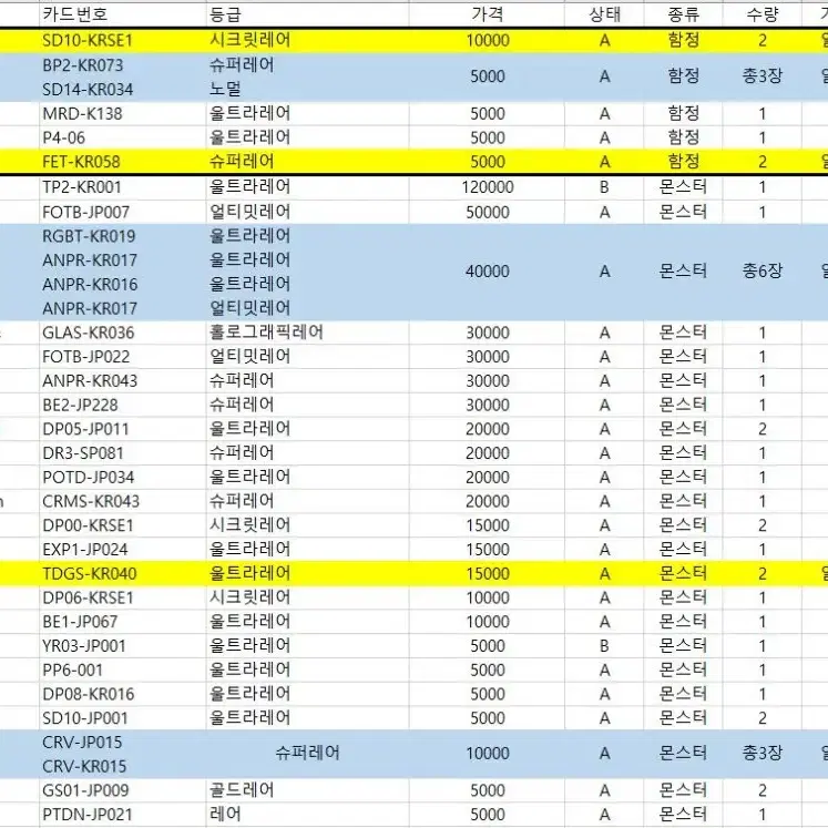 마도사의 힘 슈퍼레어 일판 팝니다.