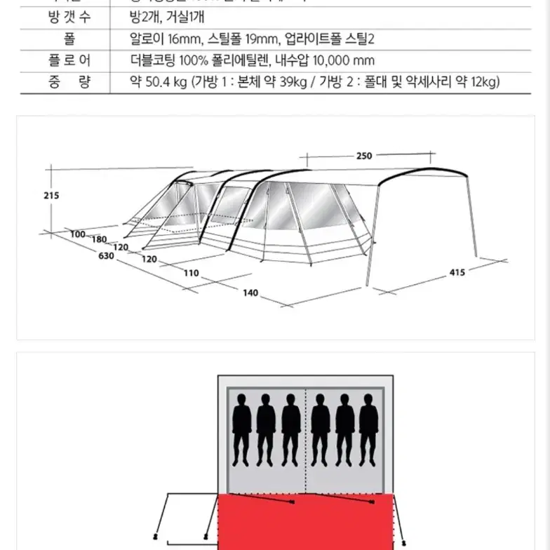 아웃웰 몬타나6SATC 면에어텐트 팝니다(예비 에어폴 풀세트 포함)