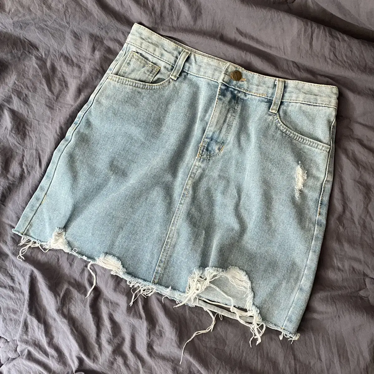 Blacked Up Light Blue Miniskirt Jeans Skirt Denim Skirt