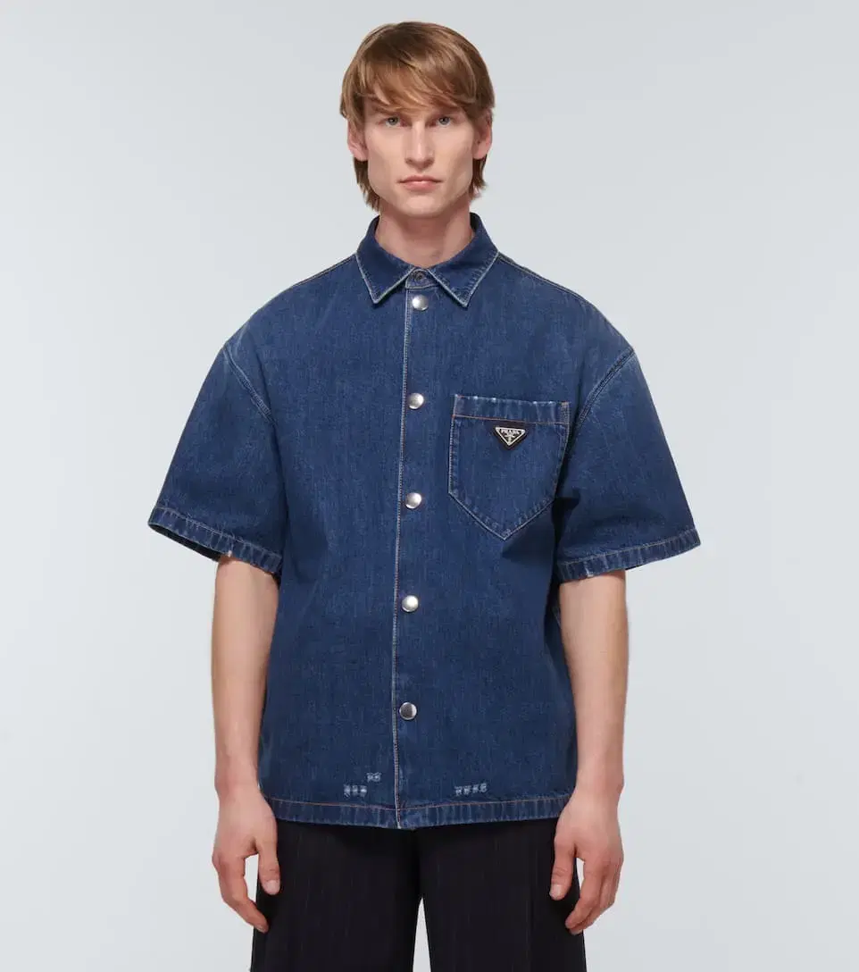 (L) Prada PRADA / Short-sleeved denim shirt