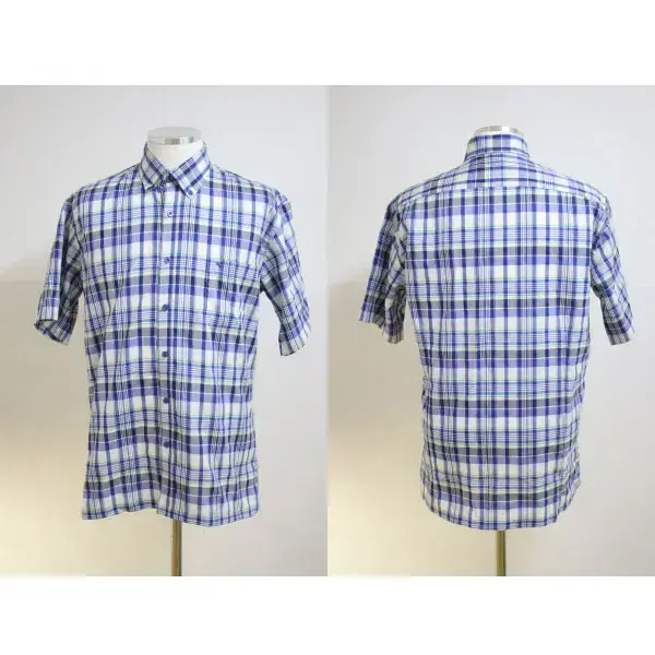 (100) Manhood Bloo Check Short Sleeve Shirt (Size 100) 