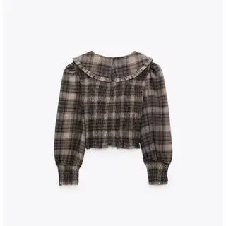 L / 자라 zara 피터팬 칼라 체크 탑 59,000