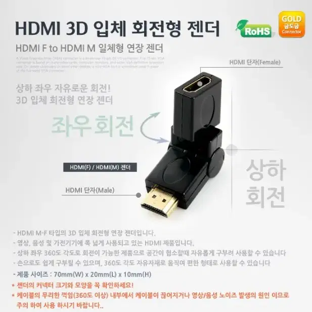 1+1 HDMI 연장 젠더 180도 회전 접이식 노트북 모니터 티비 연결