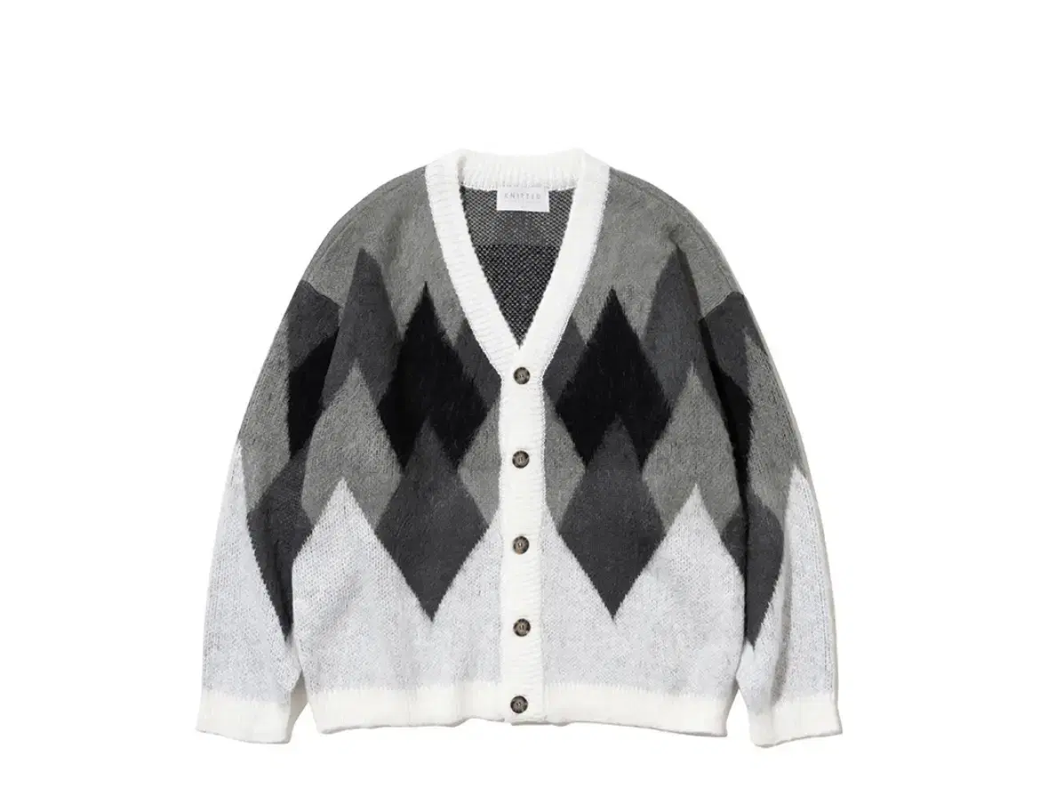 Bulky Brushed Argyle Cardigan M