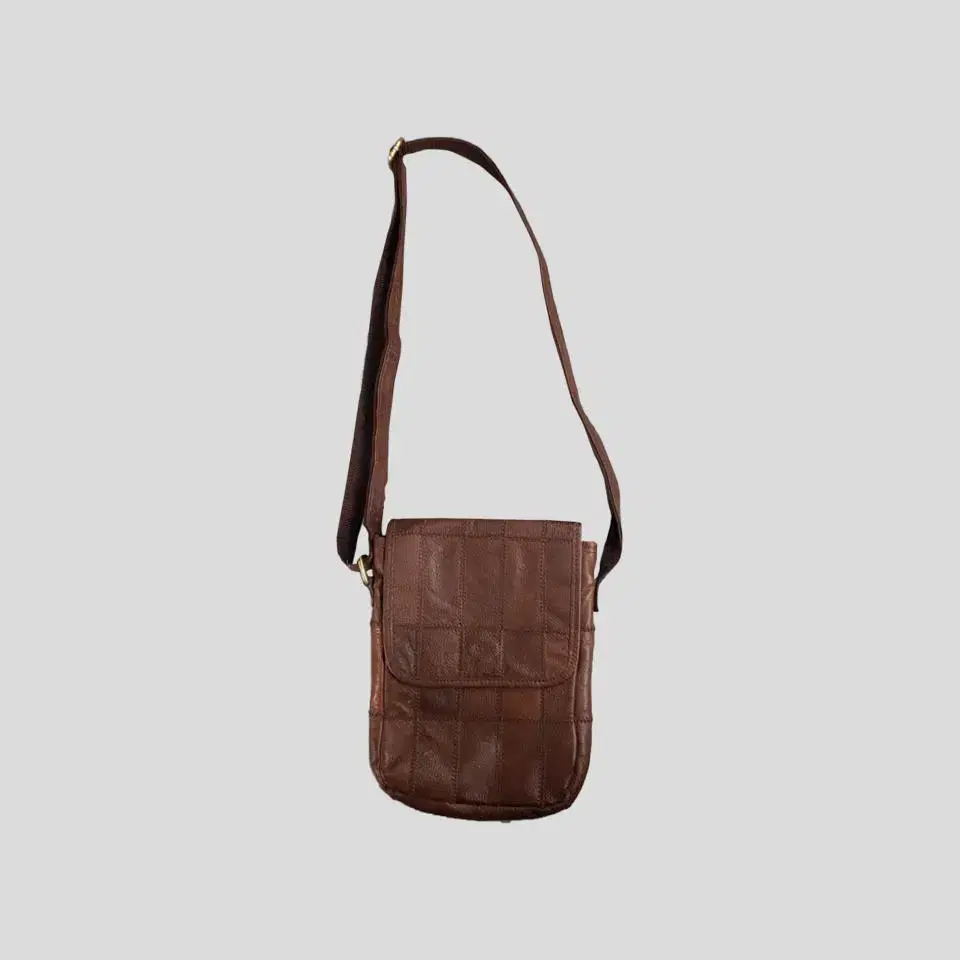 Vintage Brown Square Patchwork Cowhide Leather Crossbody Bag