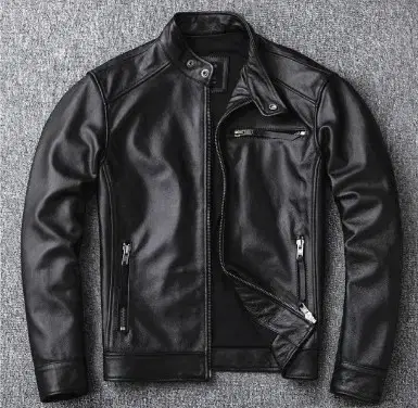 Men's Slim Simple Rider Jacket in Cowhide Leather New with Free Shipping