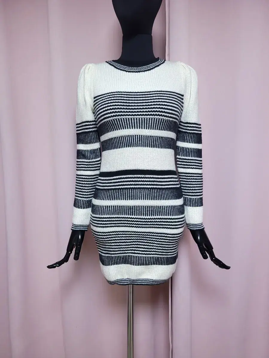 *FREE SHIPPING* Women's Ivory and Black Striped Knit Mini ONEPIECE