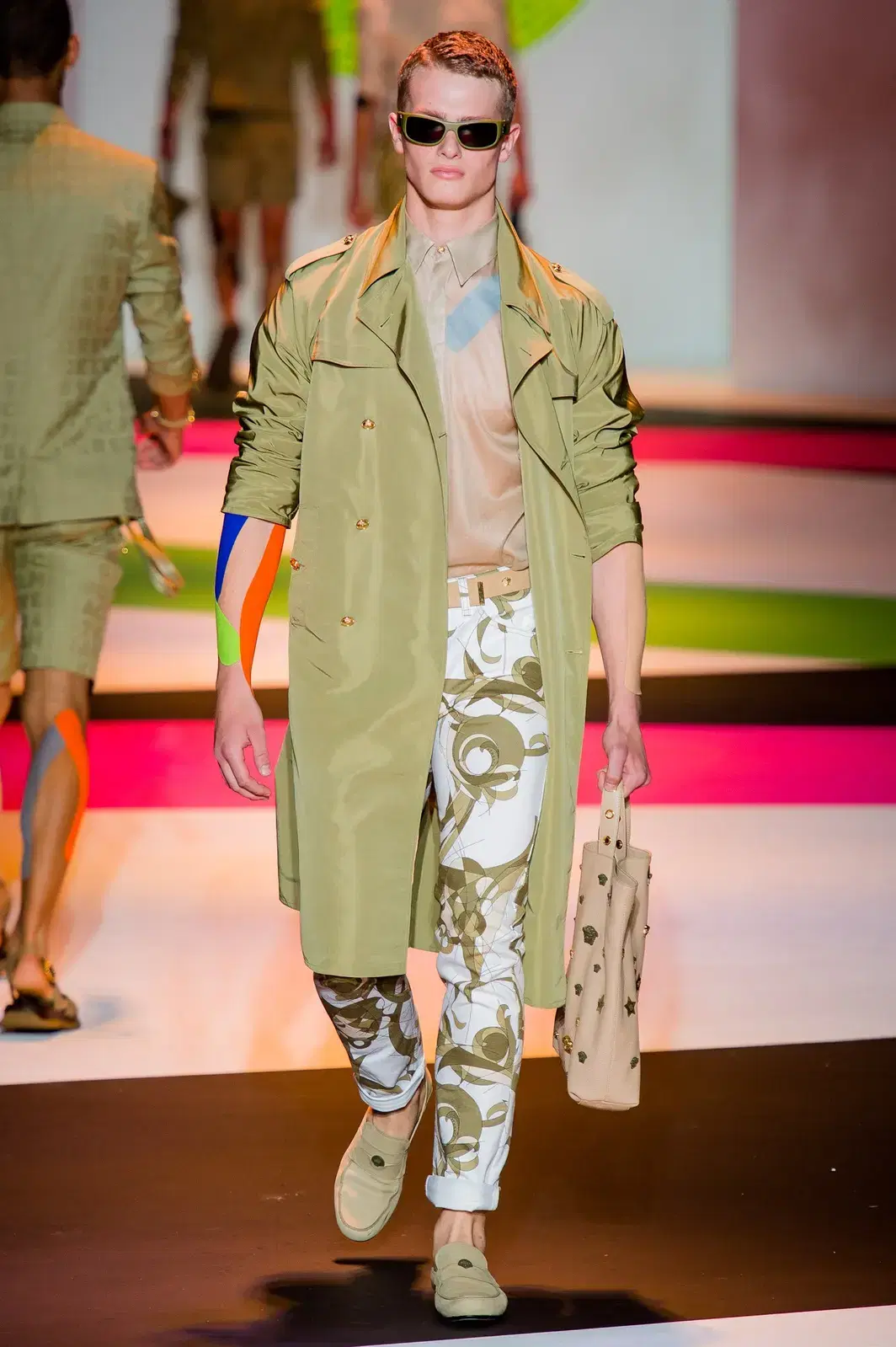 Versace runway green keum trench coat