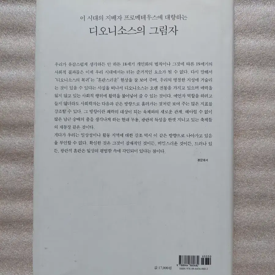 디오니소스의 그림자 광란의 사회학을 위하여 중고책 서적