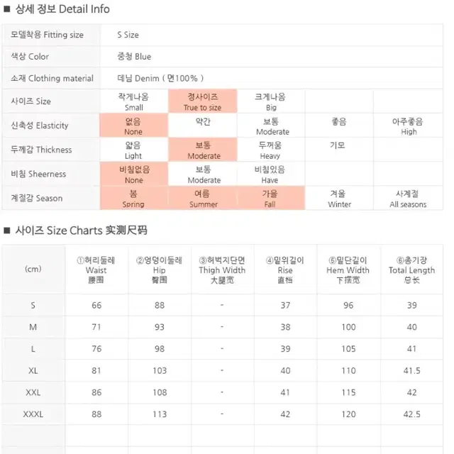 데님스커트 S 진청, 중청, 연청