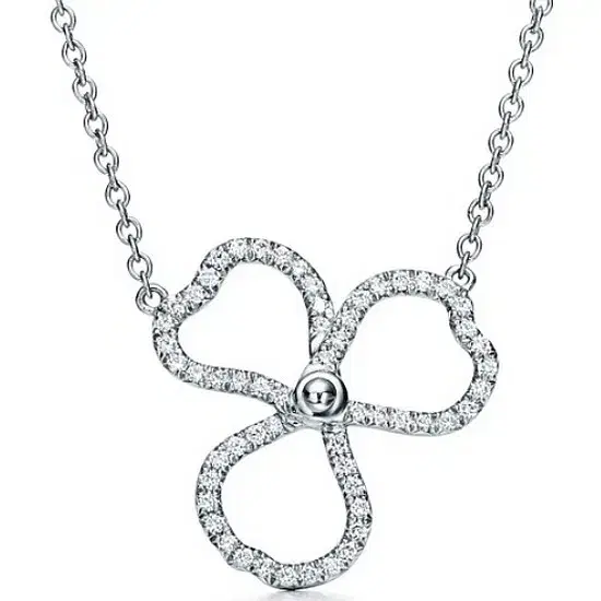 Large) Tiffany kim taeri Open Paper Flower Platinum Dia Necklace