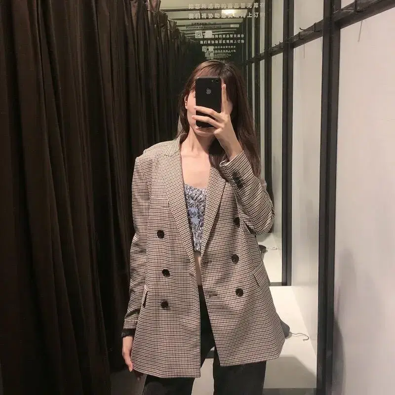 zara 자라 체크 더블 브레스트 블레이저 129000-59000