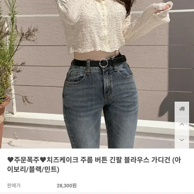 크롭 긴팔 씨스루 블라우스 가디건