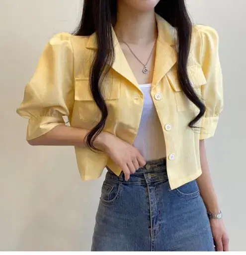 Crop Puff Jacket Yellow kara Jackets New