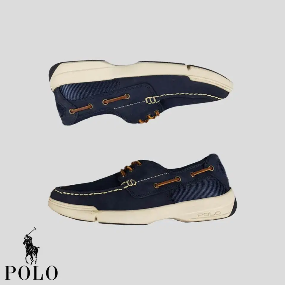 Polo Ralph Lauren Navy Leather CARRICK Boat Shoes Casual Shoes SIZE 26