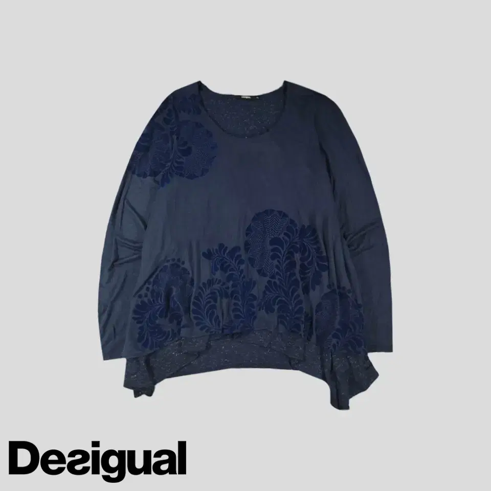 Desigual Deep Navy Ethnic Flower Flower Velvet Patch Glitter Viscose Oversized Scoop