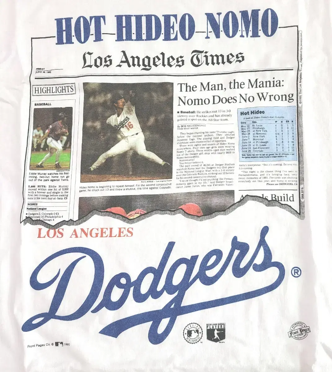 1995 Dodgers Nomohideo LA Times T-Shirt