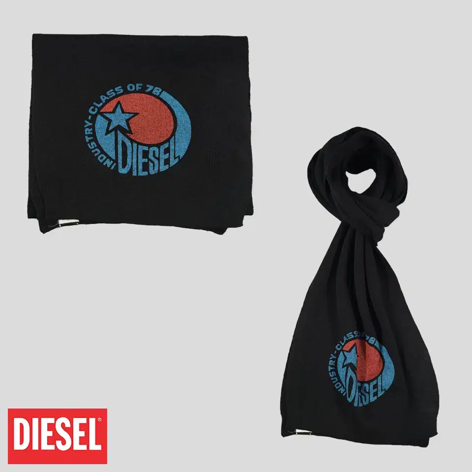 DIESEL 디젤 블랙 블루 레드 로고 스타 별 프린팅 니티드 아크릴 Y