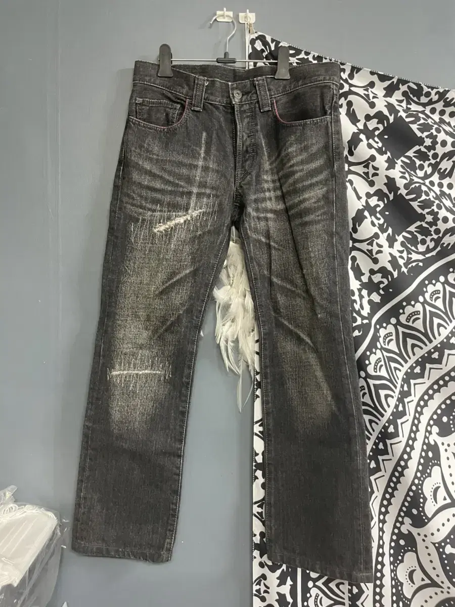 Vintage wash black denim pants