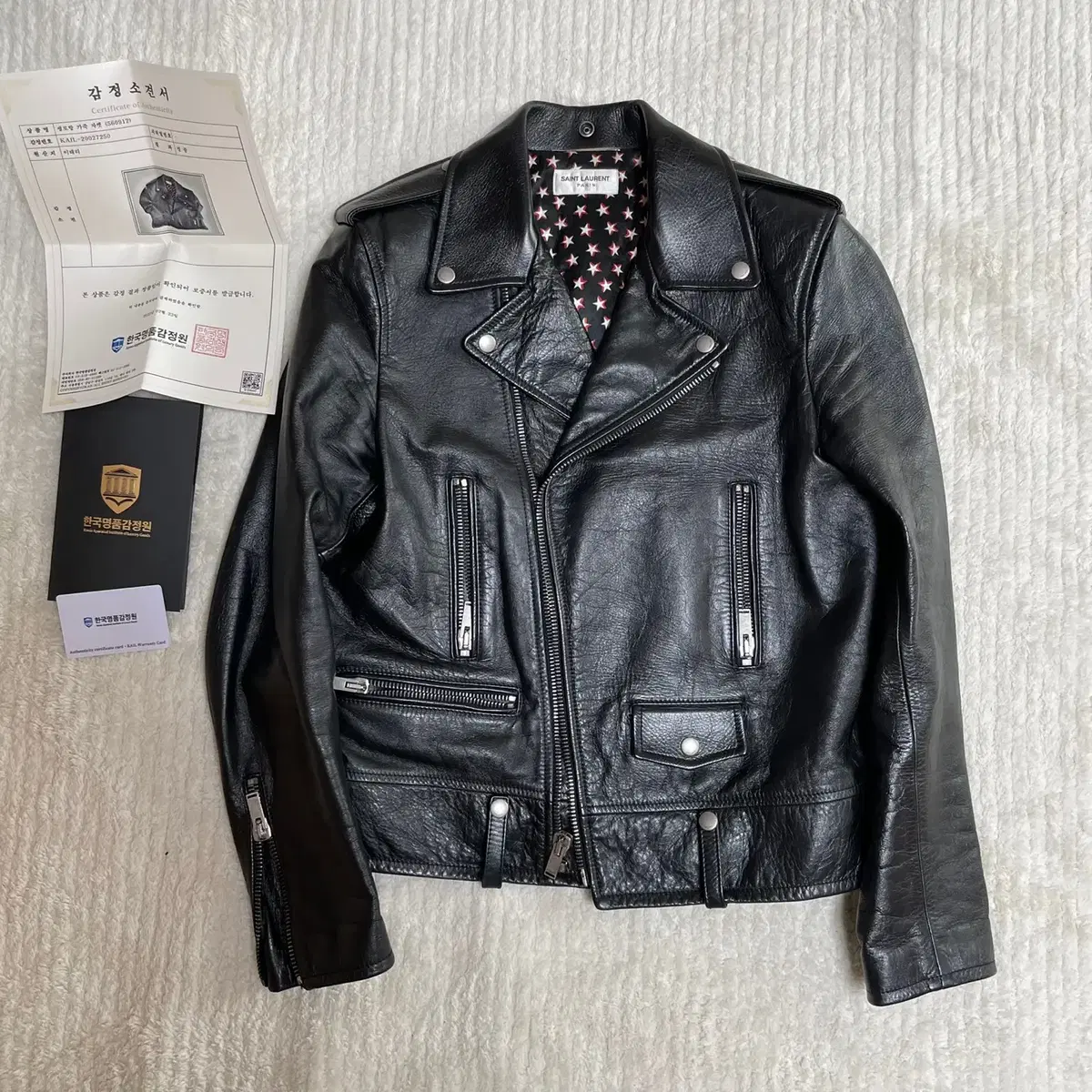 (48) Saint Laurent Rider Leather Jacket in Leather