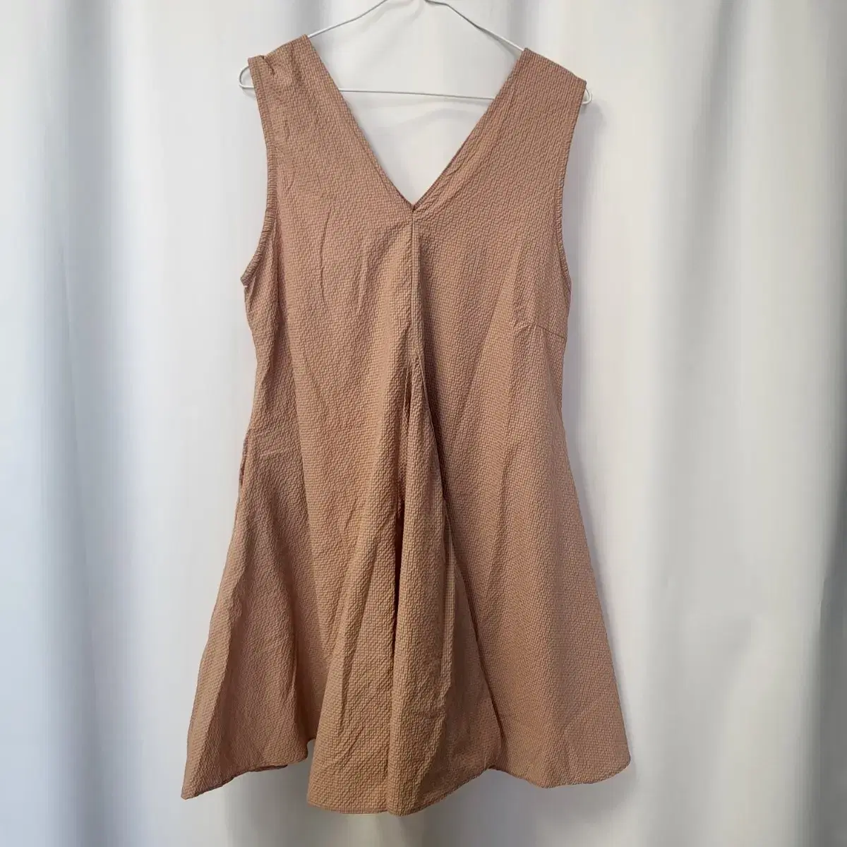 Pink Beige Seersucker Sleeveless ONEPIECE