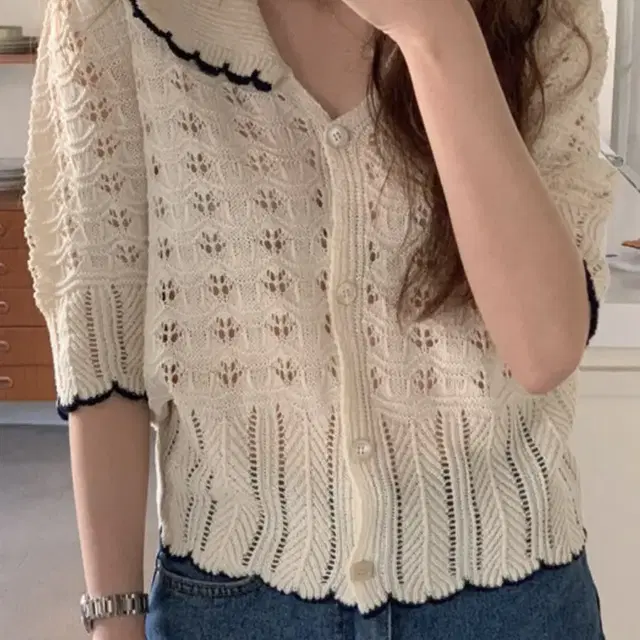 웨어웨더 반팔가디건 미뉴에트 leek cardigan