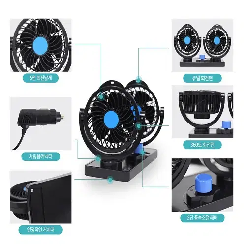 (무료배송) 안전한 차량용 듀얼 선풍기 서큘레이터 미니선풍기