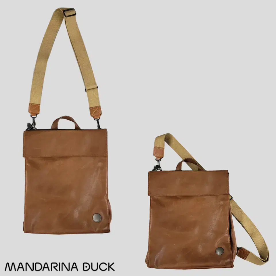 MANDARINA DUCK 만다리나덕 베이지 탄 스틸로고 소가죽 리얼레더