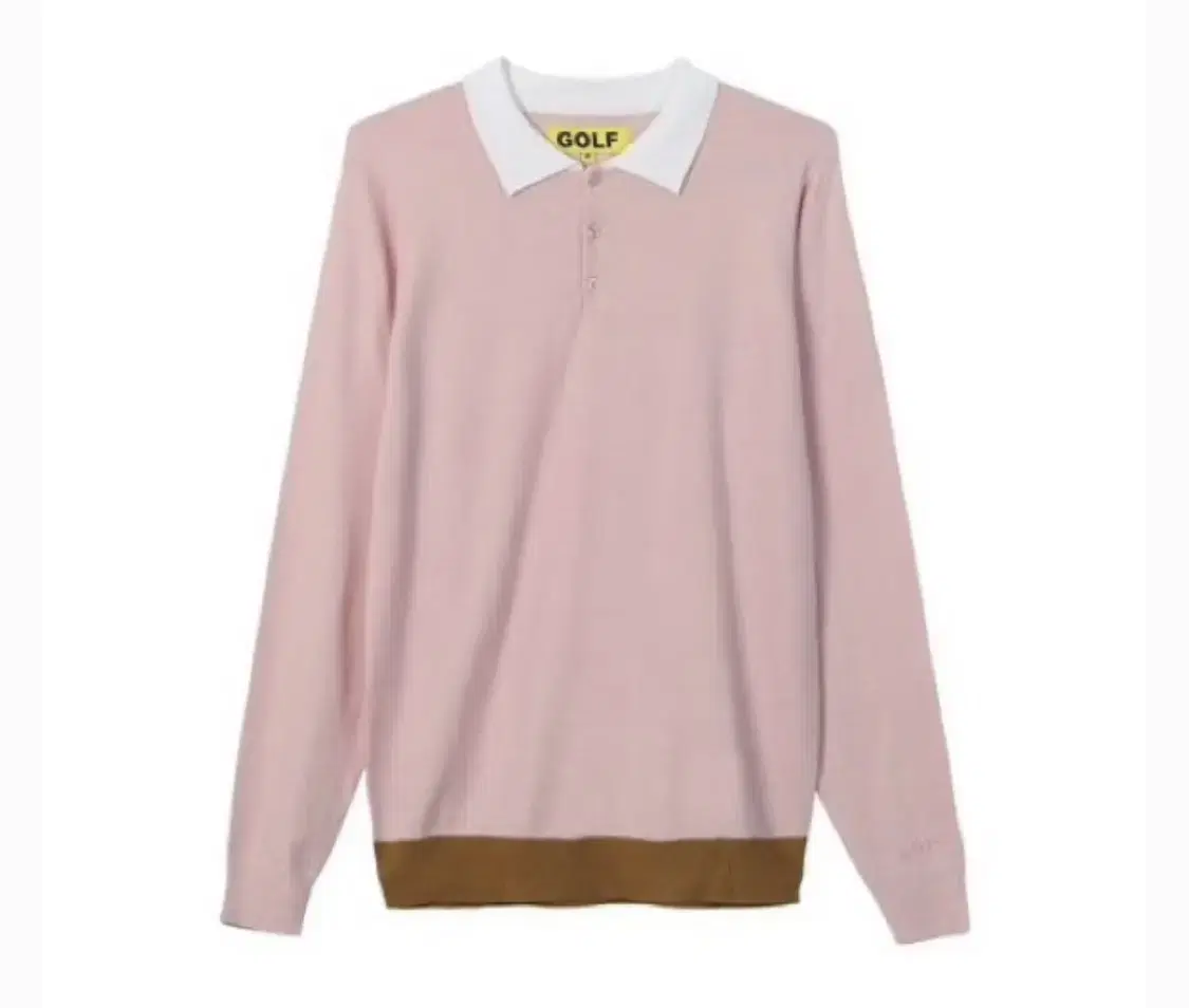 [L] Golf King Two-Tone Long Sleeve Polo Sweater Pink