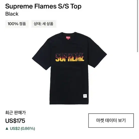 [M L] 슈프림 19SS 플레임 반팔 블루 블랙