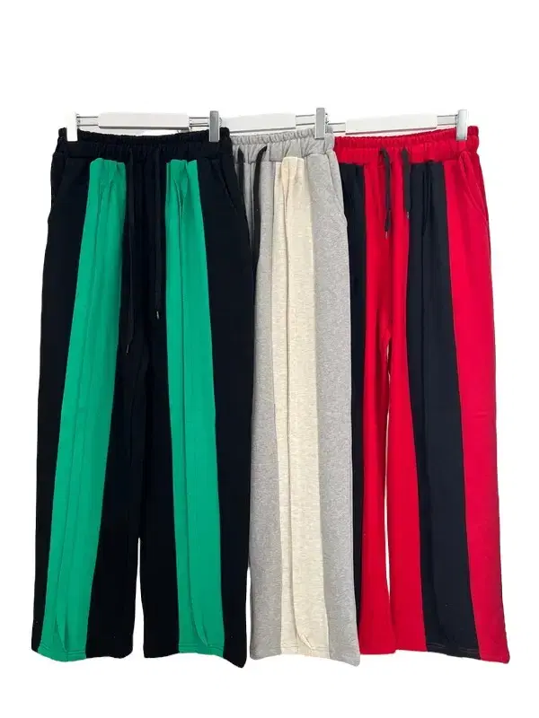 Unisex Colorblocked Two-Tone Wide-legged Trousers Trim Minimalist Street