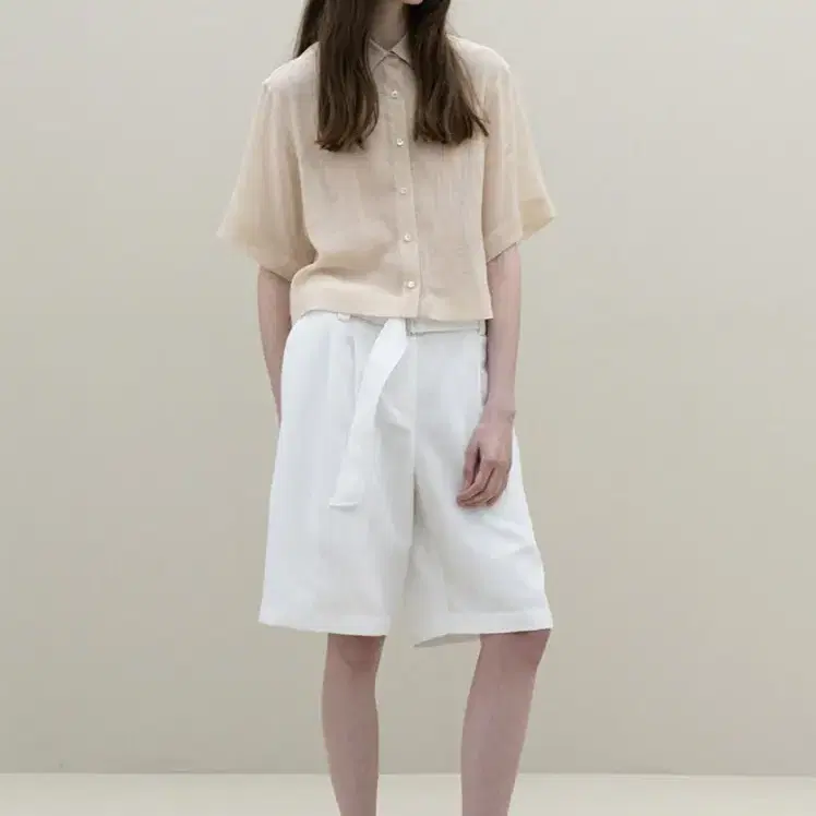 르 le 린넨 크롭 셔츠 linen crop short