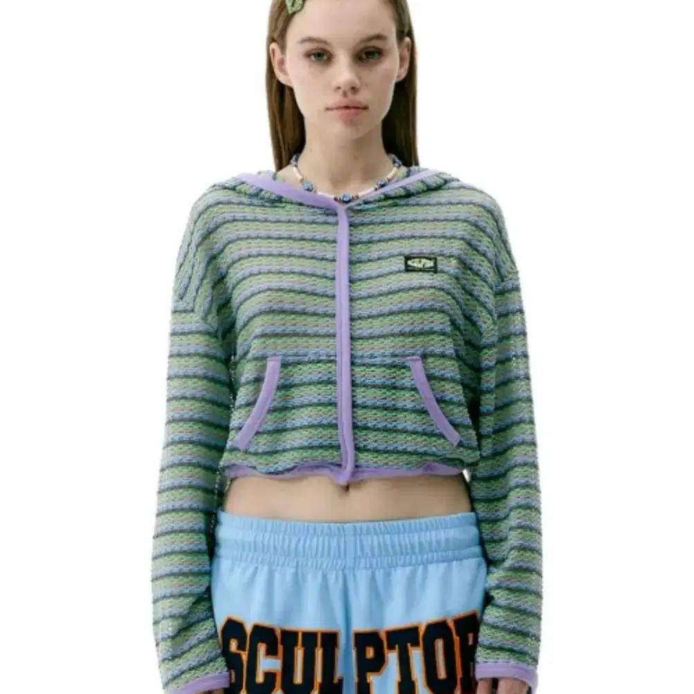 스컬프터 Stripe Knit Hoodie Multi Green