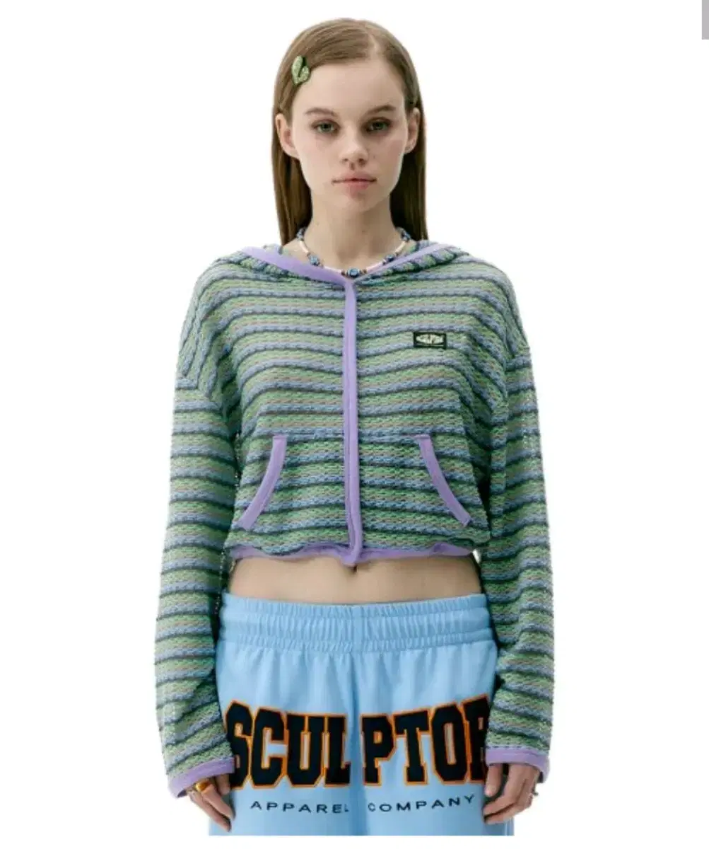 스컬프터 Stripe Knit Hoodie Multi Green