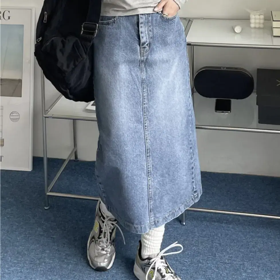 보아 데일리 워싱 롱 데님 스커트