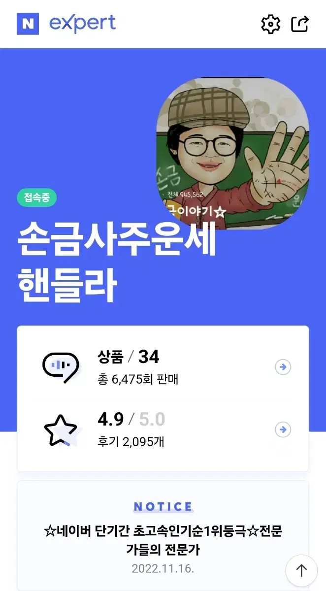 온라인 손금도사 1위, 검증된전문가들의 전문가 ㅡ 손금사주운세 핸들라 ㅡ