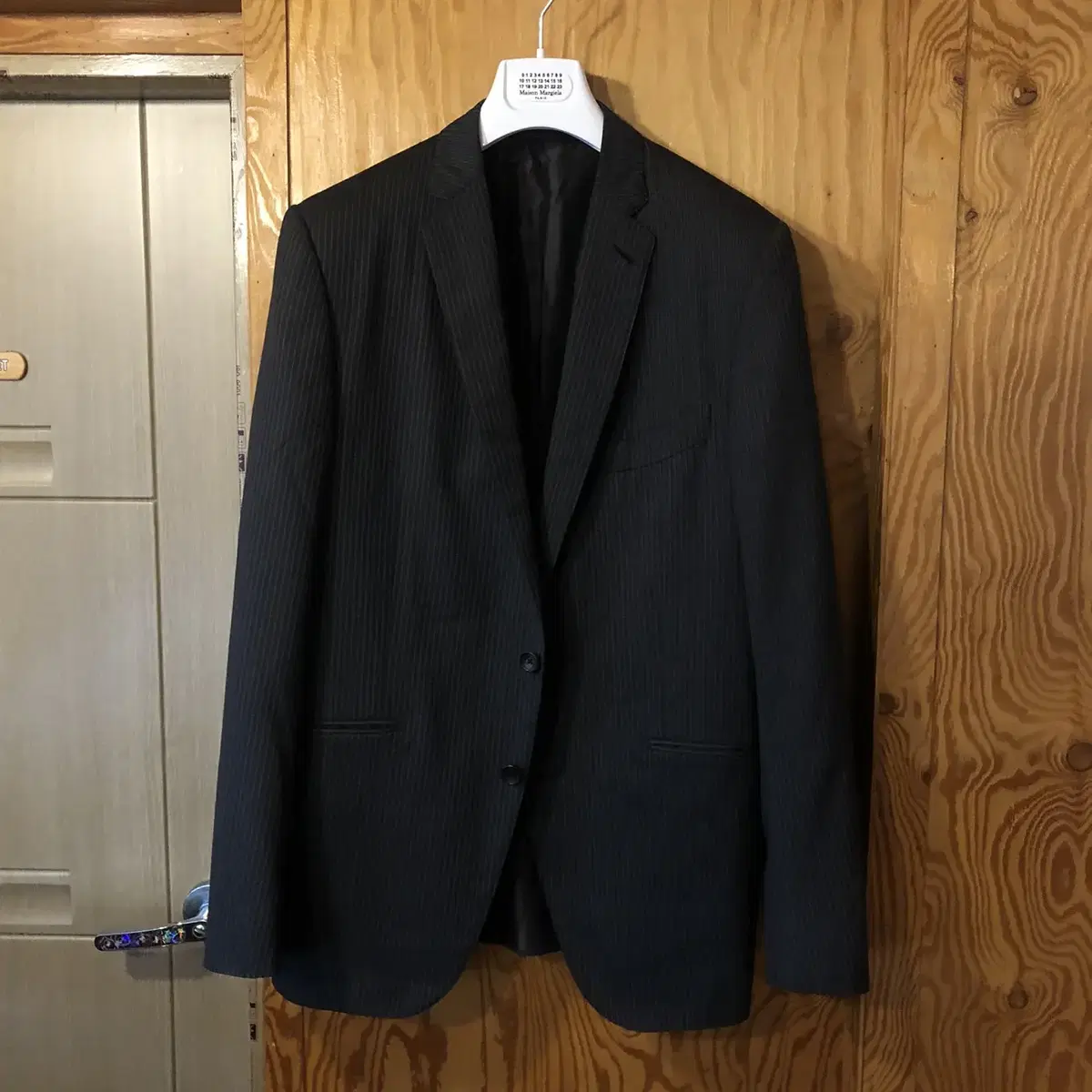 Tom Ford wool black striped two piece suit for sale.