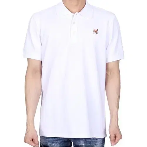 Maison Kitsune Fox Head Patch Classic Polo Short Sleeve T-Shirt White S