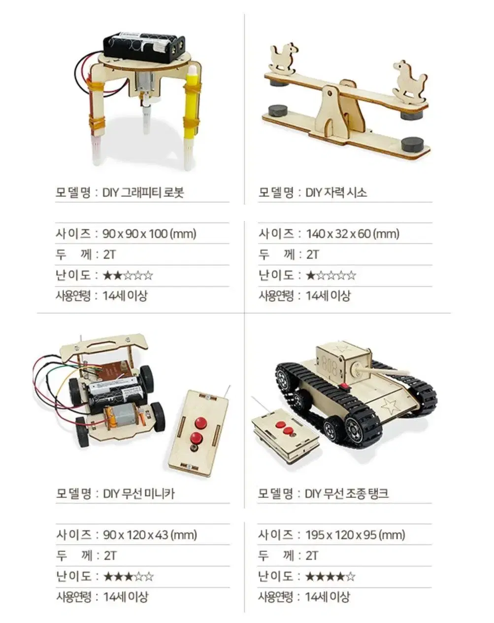 방학 홈스쿨 DIY 그래피티 시소 RC 미니카 무선탱크 4종세트