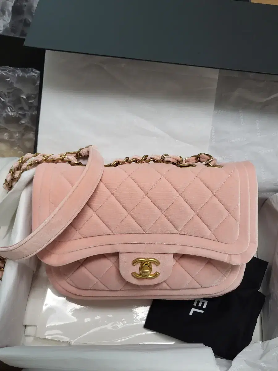 Chanel Seasonal Velvet Flap Bag Pink Small