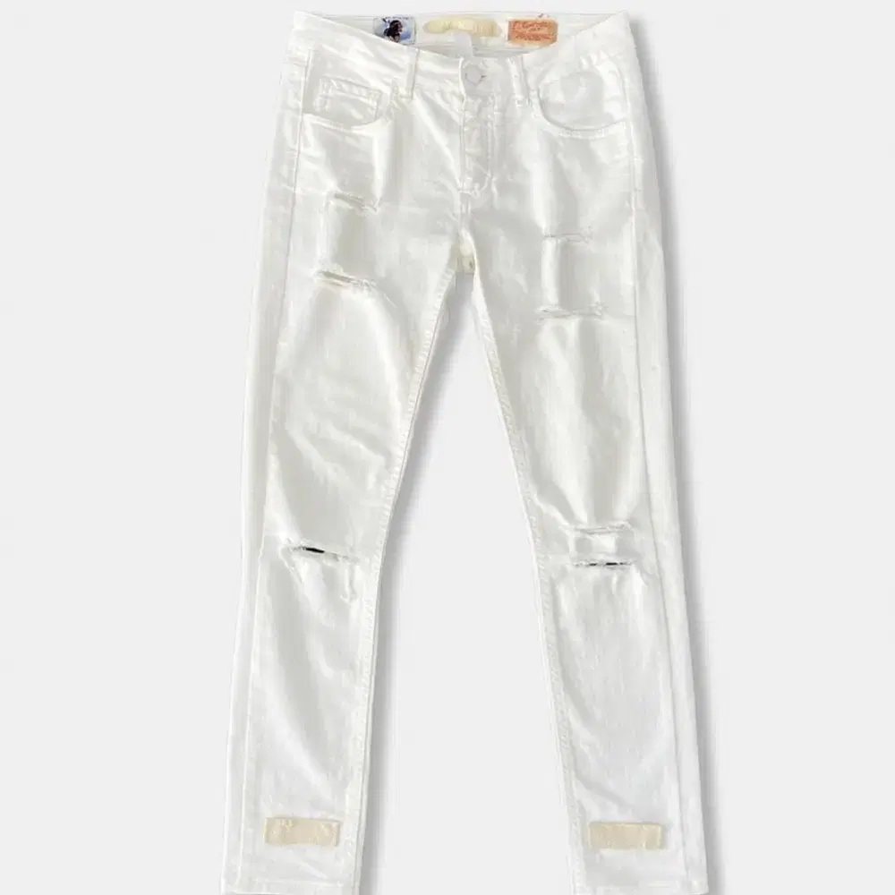 (25)오프화이트 Distressed diag white pants