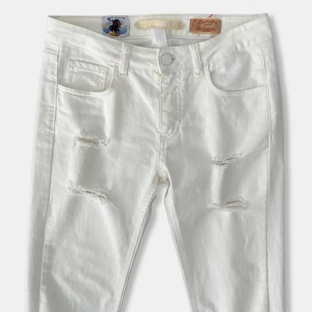 (25)오프화이트 Distressed diag white pants