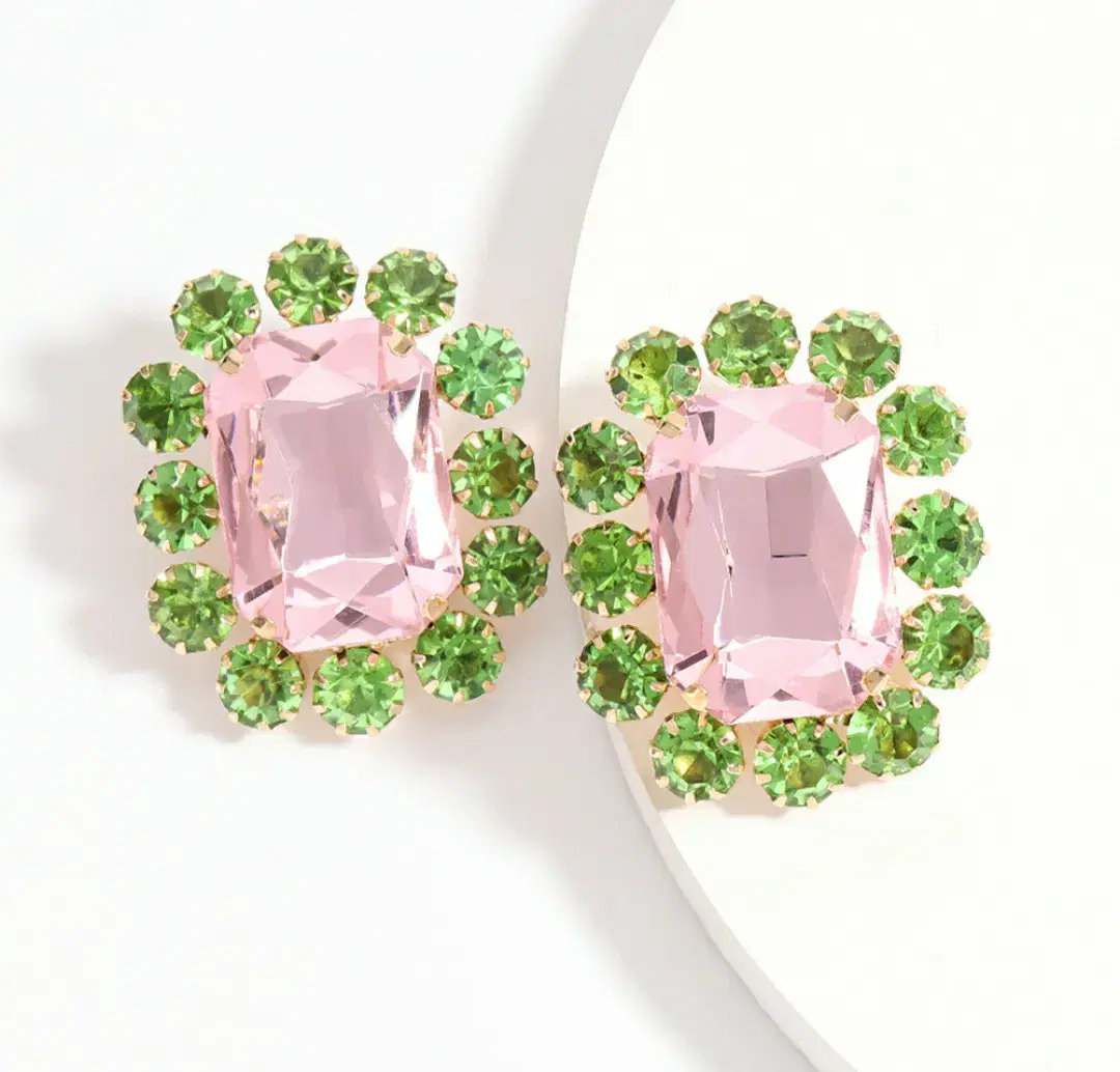 Krystal Big Earrings (Pink-Green)