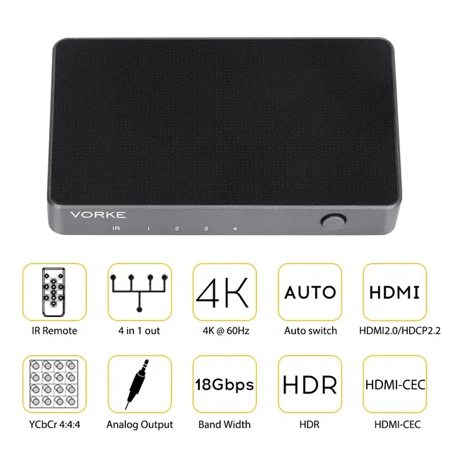 VORKE HD41 미니 오토 4포트 HDMI 2.0 스위치 4K UHD